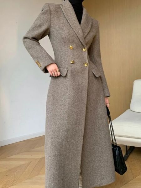 Miscela da donna e cappotto lungo Autunno Inverno Retro Temperamento di fascia alta Lunghezza vita Giacca Donna Office Lady Fashion 231021