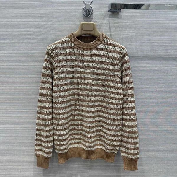 Kadın Sweaters Sonbahar Moda Pamuk Keten Pullar Nakış Lüks Sweater Kadınlar O boyun boyun uzun kollu çizgiler desen sevimli örme