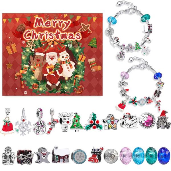 Scatola di braccialetti per calendario dell'Avvento di Natale fortunato per ragazza regalo Bracciale fai da te perline 24 pezzi Giorni Downcount Scatola di gioielli ciechi di Natale