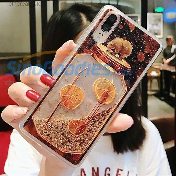 Casos de telefone celular Transparente Golden Quicksand Bear Case para Mate 20 Pro 20X Mobile Phone Shell Soft Shell Anti-Colisão Líquido Cobertura Completa Q231021