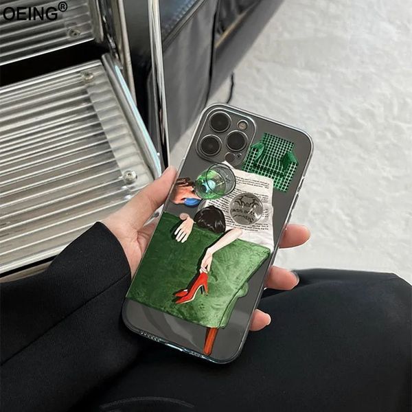 Casos de telefone celular estilo coreano caso de sofá verde para iphone 14 pro max 11 12 7 8 plus 13 mini xs xr à prova de choque transparente capa traseira 231021