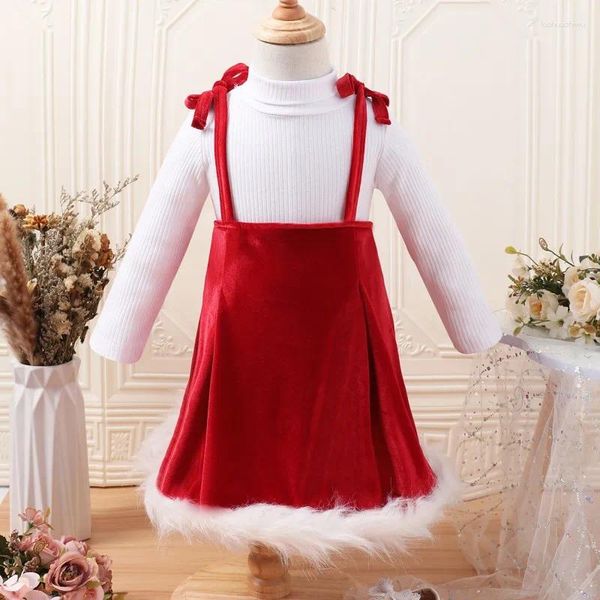 Kleidungssets Baywell Baby-Mädchen-Outfits, Kleider-Set für die erste Weihnachtsfeier, rotes Trägerkleid, langärmliges Oberteil, Taufkleidung, modischer Anzug