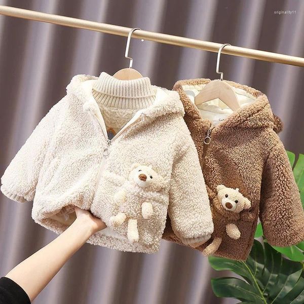 Ceketler 1 2 3 4 5 6 yıl erkek bebek ceket kış kalın sıcak kapüşonlu çocukların dış giyim sevimli ayı peluş kız giysileri için peluş katlar