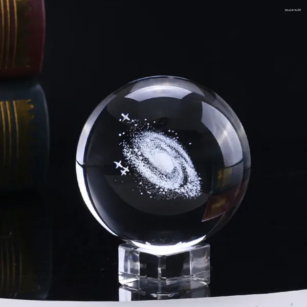 Figurine decorative 6 cm 3D con base sfera di cristallo Po Puntelli Decorazione Home Sfera Artigianato Pianeti Modello inciso Sistema solare Desktop