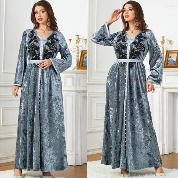 Abbigliamento etnico Moda Abaya Velluto Inverno Caldo Donna Musulmana Maxi Abito Turchia Eid Party Caftano Dubai Arabo Marocco Jalabiya islamico