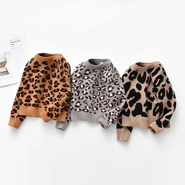 Cardigan crianças bebê meninos meninas manga longa leopardo impressão suéteres outono inverno menino menina malha crianças 231021