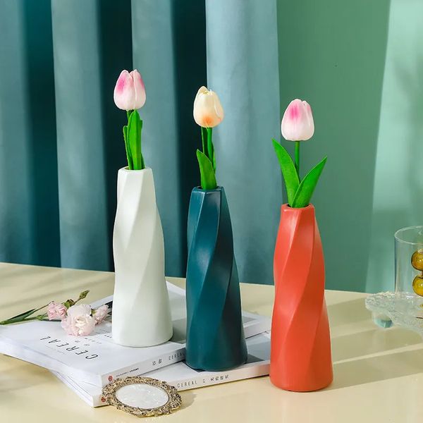 Vasos Home DIY Vaso de Flor de Plástico Branco Imitação Cerâmica Arranjo de Flor Recipiente Cesta Moderna Decoração Vasos para Flores 231021