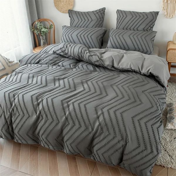 Set di biancheria da letto Simple Wave Stripes Set grigio Completo Queen Letto matrimoniale King Size Copripiumino 23 pezzi Set Twin Comforter Federe per cuscini 231020