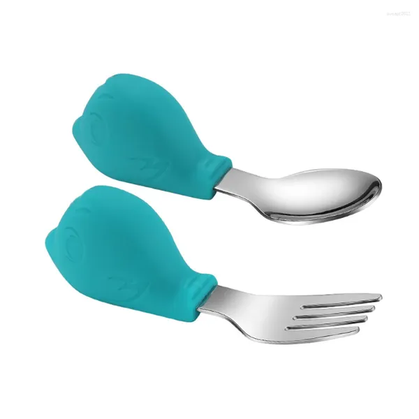 Set di stoviglie Forchetta Cucchiaio Cucchiai per bambini Forchette Utensili per bambini Stoviglie per bambini Pratica per mangiare in acciaio inossidabile Strumento per servire Formazione Apprendimento