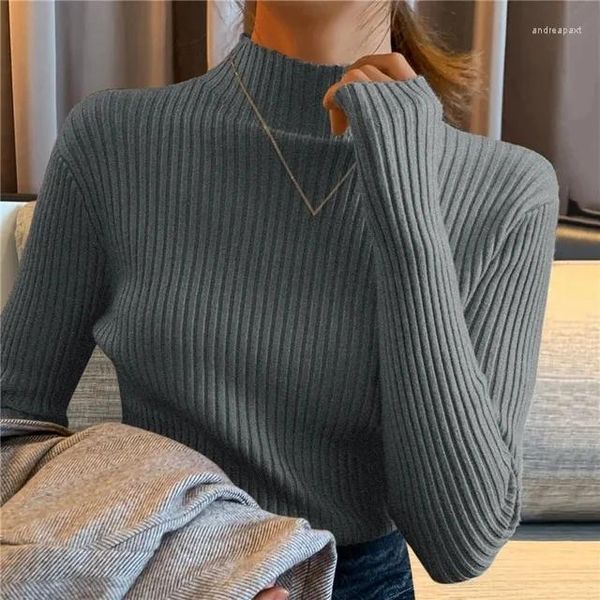 Maglioni da donna Maglione lavorato a maglia basic elegante e solido Maglione dolcevita da donna a maniche lunghe Casual Slim Pullover Moda coreana Semplice Chic