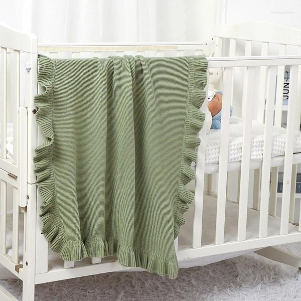 Decken Babydecke Baumwolle Strick Geborenes Mädchen Junge Bettwäsche Quilt Mode Rüschen Säugling Kinderwagen Swaddle 90 70 cm Schlafbezüge Solide Plaid