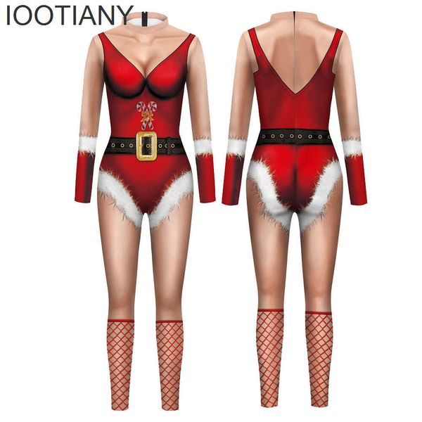 Natal vermelho meias impressão cosplay traje sexy macacão novo bodysuit adulto carnaval festa roupas monos mujer natal