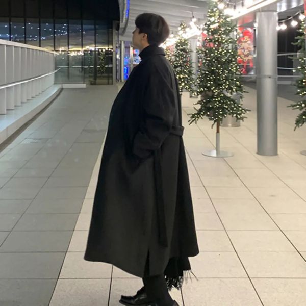 Misto lana da uomo moda coreana cappotto invernale 2023 giacca cappotto uomo Harajuku lusso casual lungo monopetto abbigliamento uomo 231020