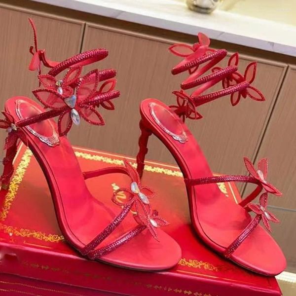 Sandalet Slingback Çiçekler Chaussures Femme Seksi Siyah Yılan Alt Altın Kadın Ayakkabı Beyaz Topuk Rhinestone Tacones Pompalar