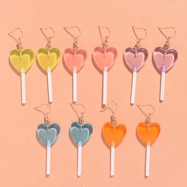 Серьги-кольца Kpop Egirl Sweet Multicolor Love Heart Lollipop Подвеска для маленьких девочек Женские украшения 2023 Уникальные серьги-конфеты в Корейском стиле