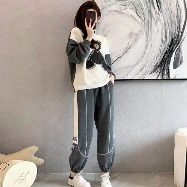 Frauen Zwei Stück Hosen Casual Sets Mode Cartoon Bär T-shirt Koreanischen Stil Trainingsanzug In Passenden Set Für Frauen