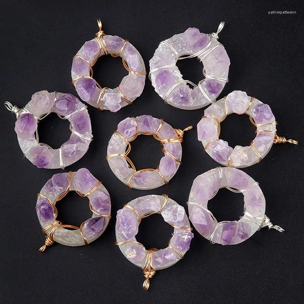 Pingente colares moda ametista donut cristal cluster dente pedra crua fio ferida diy jóias fazendo charme material acessórios 2 pc