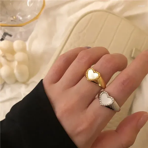 Cluster Ringe 925 Sterling Silber Liebe Herz Shell Finger Ring Für Frauen Mädchen Geschenk Elegante Gold Farbe Party Hochzeit Schmuck stempel Dropship