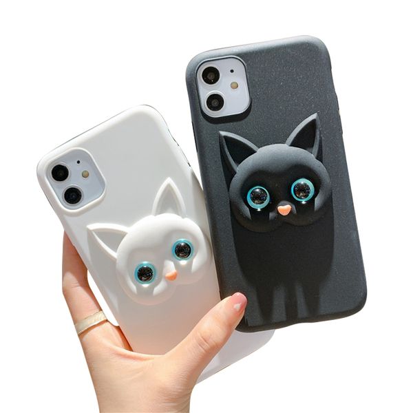 Capas de telefone celular de gato 3D dos desenhos animados para Iphone 15 14 Promax 13 12 Plus Capa de telefone fofa capa protetora criativa TPU macia capa de telefone móvel antiderrapante capa traseira antiderrapante