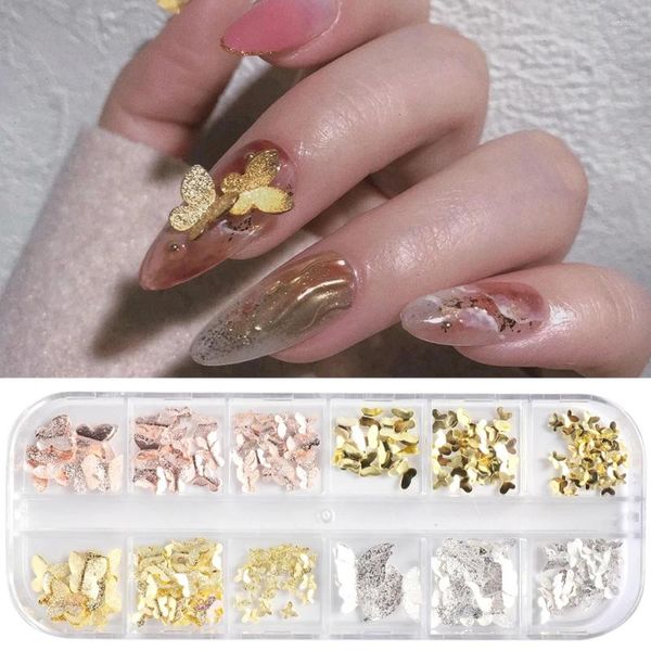 Decorazioni per nail art 120 pezzi Farfalle in metallo Charms Oro rosa Argento Farfalla 3D Gioielli in lega Gemma Manicure fai da te JI2039