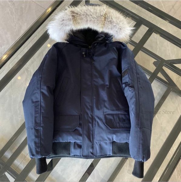 Designer jaqueta canadense inverno homens mulheres ganso real lobo pele com capuz jaqueta com zíper bolsos moda parka canadá casaco quente para baixo 7860