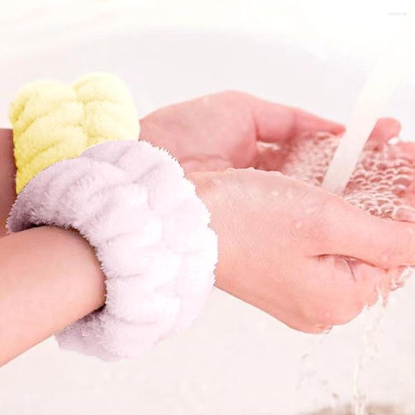 Handtuch 2 Stücke Reine Farbe Plüsch Handgelenk Wasserdichte Haarband Frauen Gesicht Waschen Und Make-Up Strap Stirnbänder Weibliche Mode Zubehör