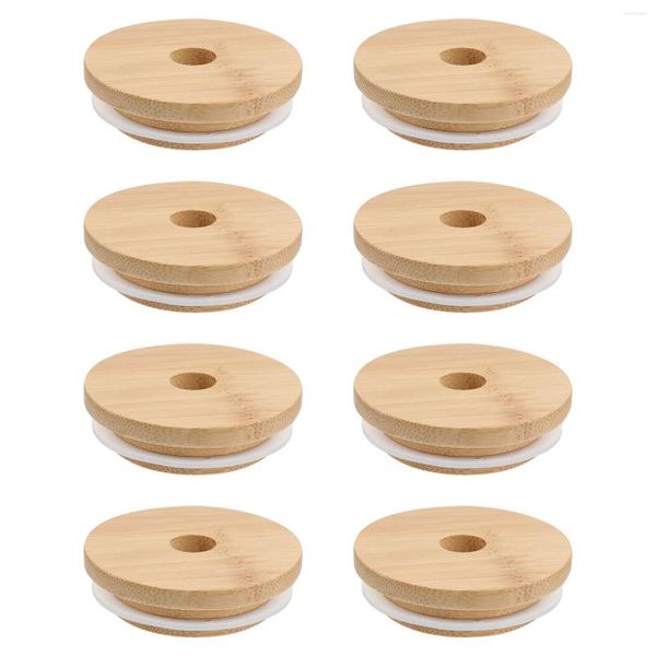 Louça 8 pcs Canning Suprimentos Jar Tampas Boca Larga com Buraco Madeira Parafuso Tops Capas para Frascos De Vidro Khaki