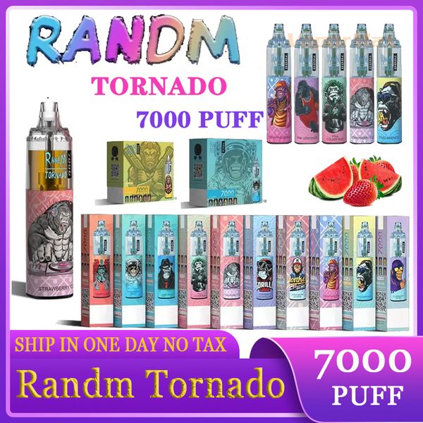 Fu original Randm Tornado 7000 Puffs Disponível Pen Randm Puff 7000 E Cigarros 14ml Mesh Mesh Bobina 6 Dispositivo recarregável e ajustável de ar