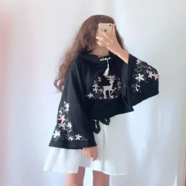 Costume a tema Donna Autunno Harajuku Ricama Felpe con cappuccio da ragazza Camicie maglione con cappuccio a maniche lunghe Stile giapponese Lolita Top Moda