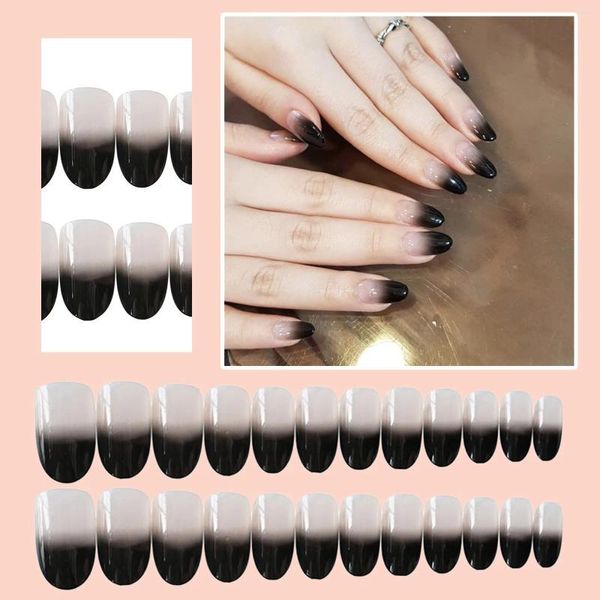 Pregos Falsos Preto Gradiente Redondo Estilo Europeu e Americano Noiva Japão Desgaste Nail Patch Clear para Acrílico