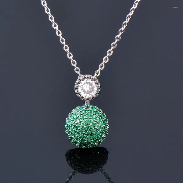 Collane con ciondolo KIOOZOL Lusso Pieno Rosa Blu Bianco Verde CZ Catene Collana girocollo con sfera per le donne Gioielli in argento colore 775 KO1