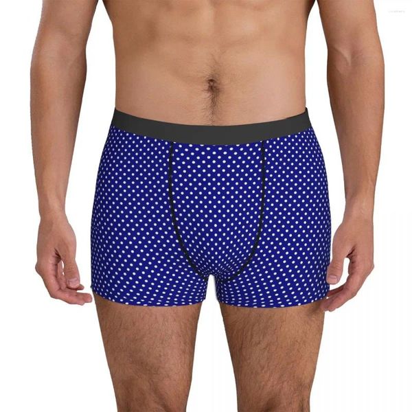 Unterhosen, weiße gepunktete Unterwäsche, marineblaue Herrenhöschen, Muster, lustige Boxershorts, kurze Übergröße