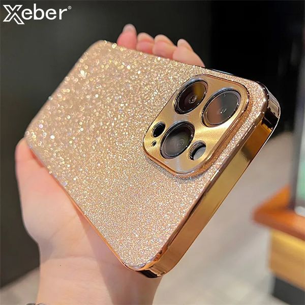 Casos de telefone celular Luxo Bling Glitter Strass Gem Diamond Case para iPhone 15 13 12 11 14 Pro Max Camera Protection Soft Cover 231021