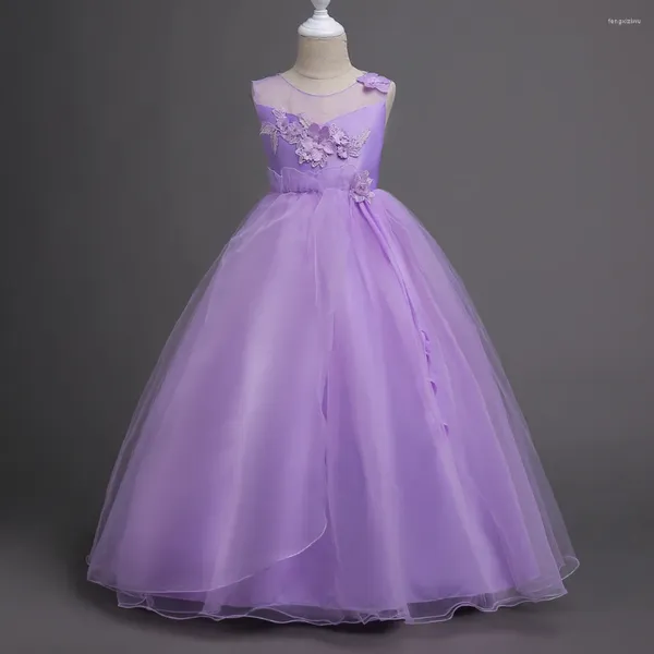 Abiti da ragazza 4-15 anni Adolescenti Abito da ballo per feste Fiore da sposa Ragazze per bambini Elegante principessa senza maniche Spettacolo formale lungo