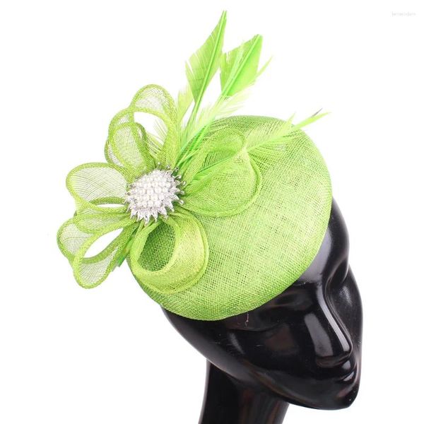 Boinas de alta qualidade 4 camadas verde fascinator chapéu vintage festa formal fedora chapéus headband nupcial show headpiece clipe