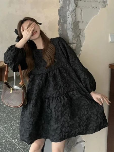 Abiti sexy urbani QWEEK Gothic Harajuku Abito nero oversize Donna Goth School Student Abiti corti a maniche lunghe Autunno Moda coreana Kpop 231021