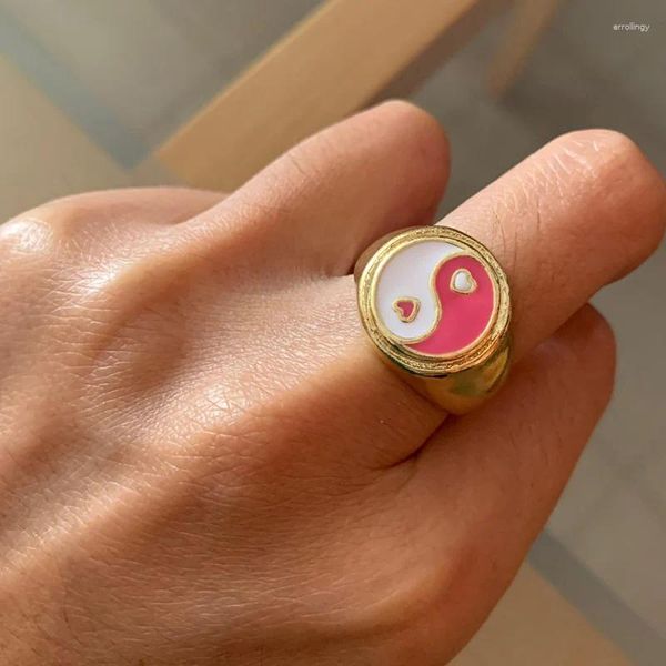 Cluster Ringe Liebe Ring für Frauen Vintage Rosa Herz Yin Yang Mädchen Zubehör Metall Party Paare Schmuck Geschenk Bijoux Femme