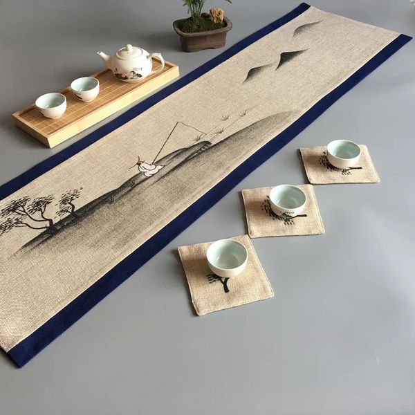 Table Runner Bandle Chinese Zen Cânhamo Tanela de chá de chá de talha de mesa longa Toleta de mesa Dry Making MAT 231020