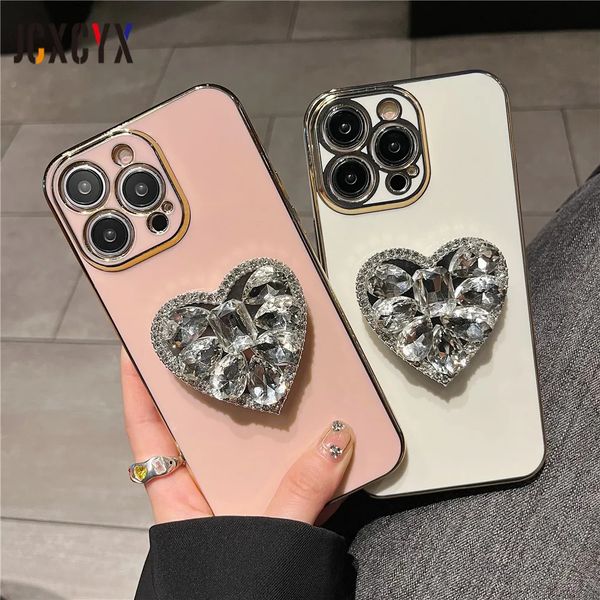 Casos de telefone celular Glitter Diamond Ring Holder Stand Soft Case para iPhone 14 Pro Max Plus 13 12 11 XS XR X Luxury Plating Capa à prova de choque 231021
