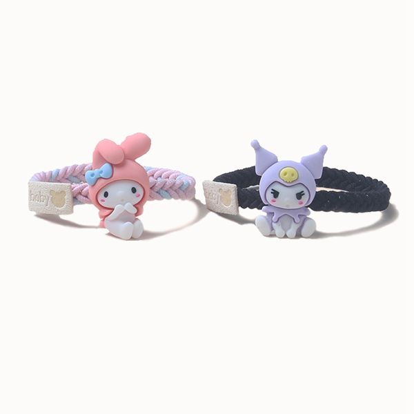 Cartoon Kuromi Kaninchen stricken Haarschleife süßes Mädchen verkleiden sich Haarseil Haare Gummibänder Haarschmuck Kopfseil Mädchen Geflecht Armbänder 2847