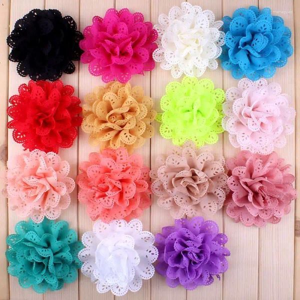 Dekorative Blumen, 10 Stück/Lot, 10,2 cm, künstliche Ösen, Stoff, Chiffon-Blume, Spitzenbesatz, Aufnäher, Applikation, Hochzeitskranz, Sammelalbum