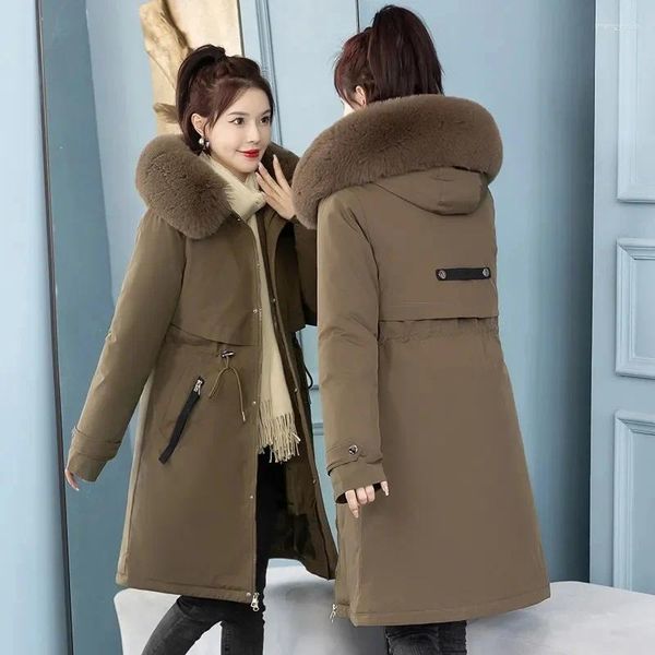 Trench da donna Giacca invernale Cappotto lungo da donna Parka moda coreana con collo in pelliccia Fodera calda Abbigliamento da neve Imbottito Abbigliamento casual da donna