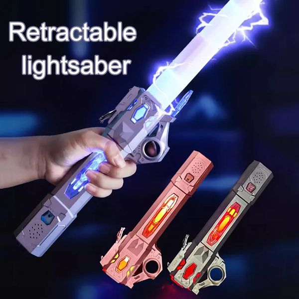 LED Light Sticks Crianças Coloridas Espada Brilhante Brinquedos Telescópico Música Laser 2 em 1 Rotativa Brinquedo de Descompressão Crianças Adulto 231021