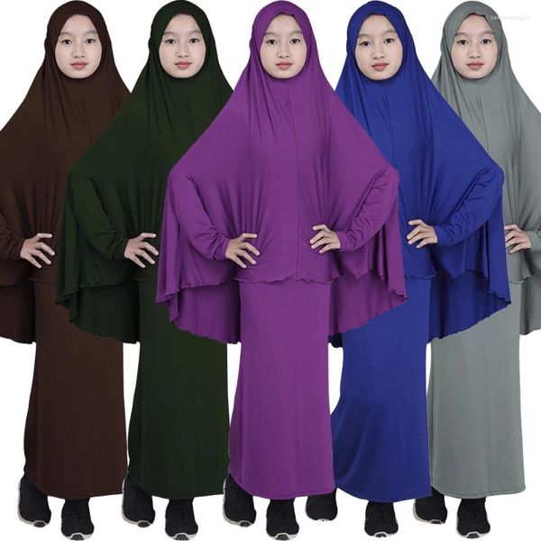 Conjunto de roupas étnicas muçulmano crianças meninas jilbab abaya burka hijab islâmico maxi vestido oração roupas ramadan árabe robe crianças ternos cobertura completa