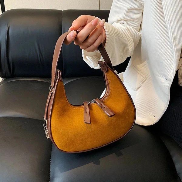 Sacos de noite Bolsa de ombro de tecido fosco elegante bolsa casual senhora axilas telefone móvel couro de cor sólida para senhora