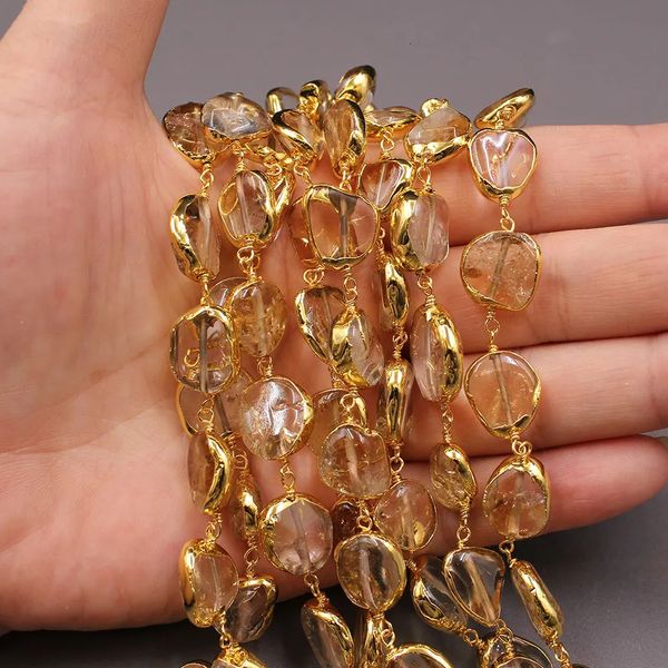 Brillenketten APDGG 1 Meter natürliches gelbes Citrin vergoldetes Kupfer Mode-Lünettenset Kette Büroklammer-Halskette Perlenkette zum Selbermachen 231020