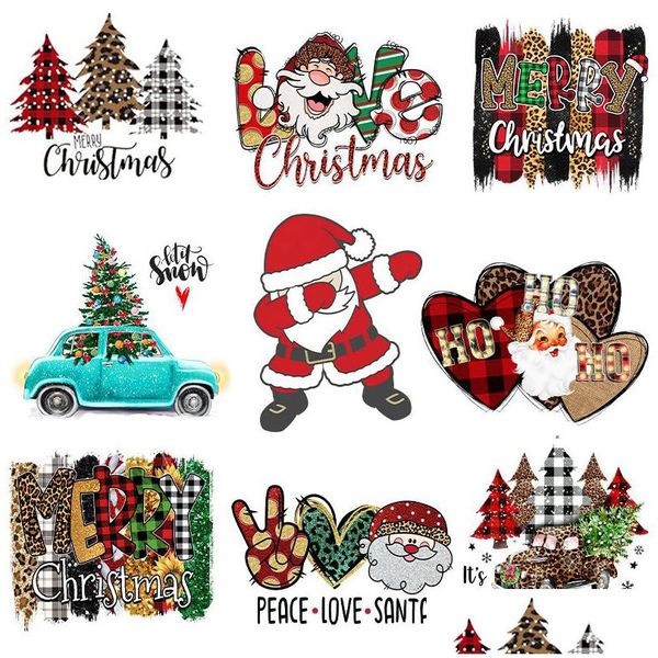 Понятия, рождественские железные наклейки Санта-Клауса, моющиеся теплопередающие аппликации для одежды, толстовки, куртка, милая наклейка «сделай сам», Drop De