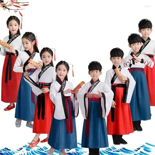 Abbigliamento da palcoscenico Abbigliamento tradizionale cinese per bambini Ragazze Costumi antichi Danza popolare Hanfu Dress Performance Ragazzi Cultura Tang