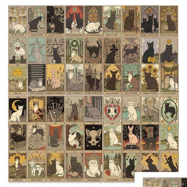 Adesivos de filmes de desenhos animados 72pcs / lote Cat Dark Tarot Cards Adesivos 2 Estilo À Prova D 'Água Animais Pessoas Laptop Patches Decalques Para Motocicleta Dhiki