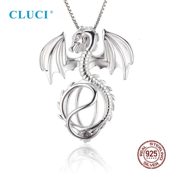 Colares de pingente CLUCI Prata 925 Dragão Encantos Pingente Jóias para Mulheres Real 925 Sterling Silver Charms Pingente Pérola Medalhão Jóias SC072SB 231020